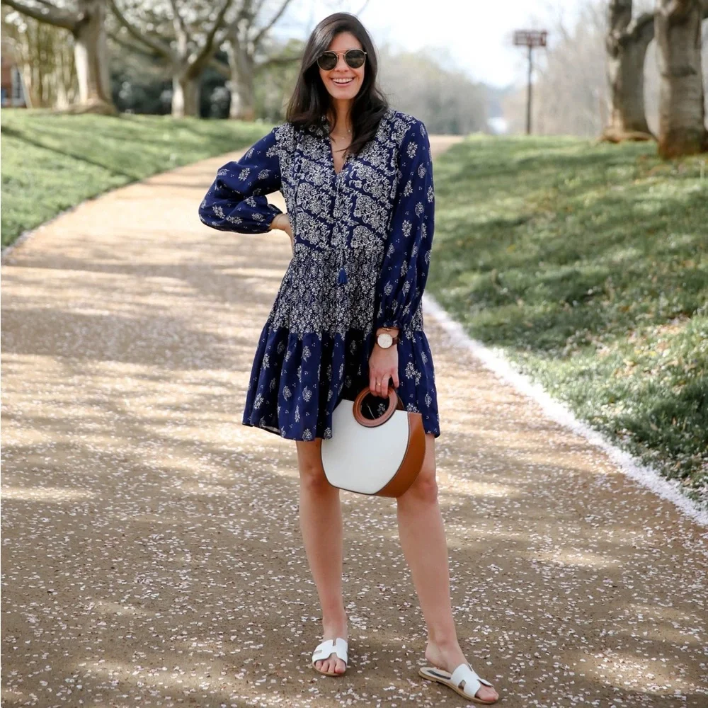 Maeve Carlita Tunic Dress Long Sleeves V Neck BOHO Floral Patchwork - Picture 6 of 12